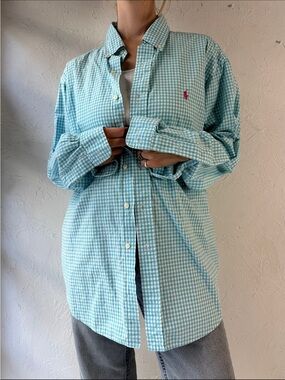 Ralph Lauren Men’s Teal Blue Gingham Button Down